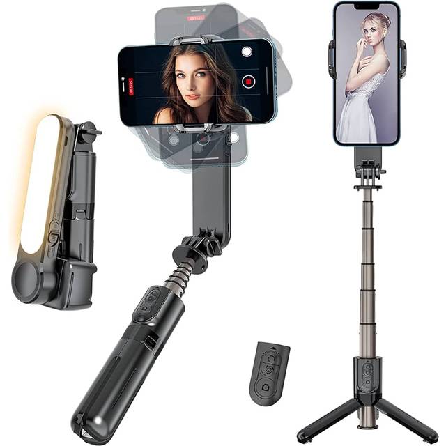 (a-Option 4) Double Fill Light Selfie Stick Tripod with Wireless Remote, Mini Extendable 4 in 1 Monopod - 360 Rotation Phone Stand Holder