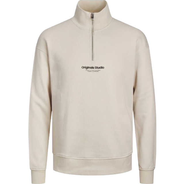 Jack & Jones Men's Stone Slim Original Studios Logo Quarter Zip Sweatshirt New Look - XL