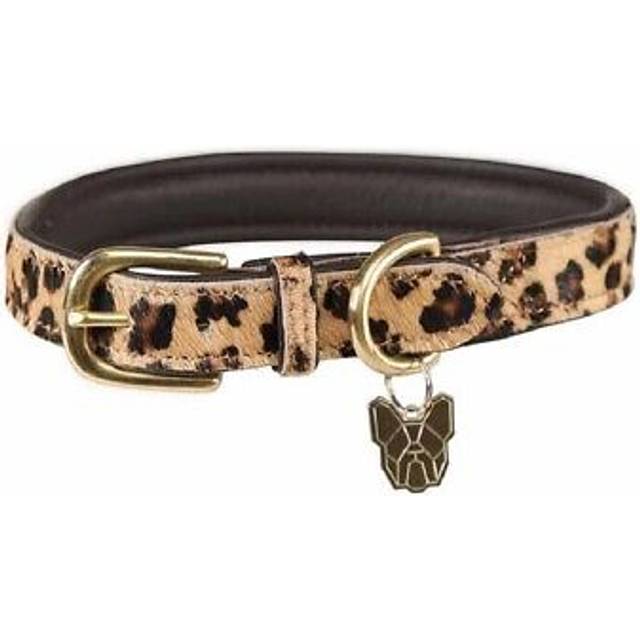 (L - Neckline: 44cm-52cm, Brown/Black) Digby & Fox Leopard Print Cow Hair Leather Dog Collar