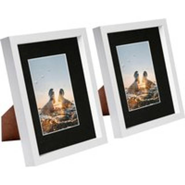 Nicola Spring - 8&#34; x 10&#34; White 3D Box Photo Frames - 4&#34; x 6&#34; Mount - Black (8&#34; x 10&#34;)