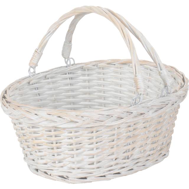 White Swing Handle Wicker Shopping Basket - Small