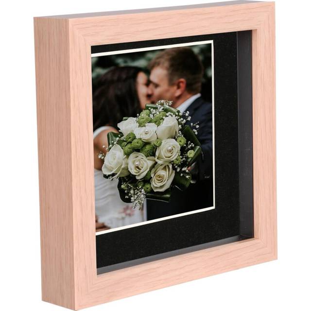 6" x 6" Light Wood 3D Deep Box Photo Frame - with 4" x 4" Mount - Black Mount
