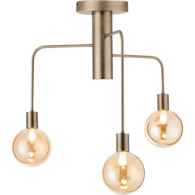 Litecraft Triss Pewter Ceiling Light Semi Flush Gold Tint Glass Shades