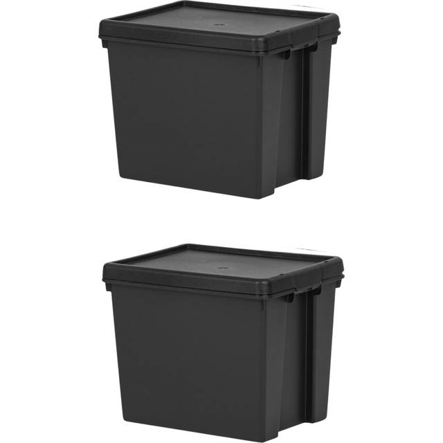 2x Wham Black 24L Heavy Duty Storage Boxes Plastic 38.5 x 29 x 31.5cm