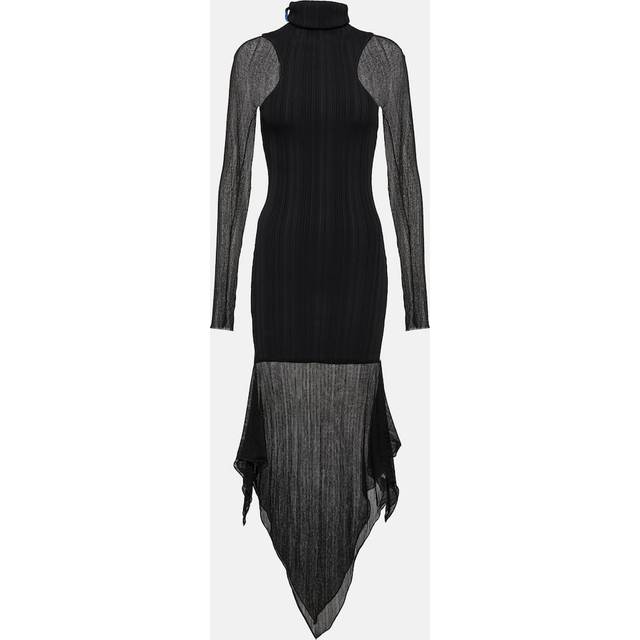 Mugler Asymmetric ribbed-knit midi dress - black (UK 14)