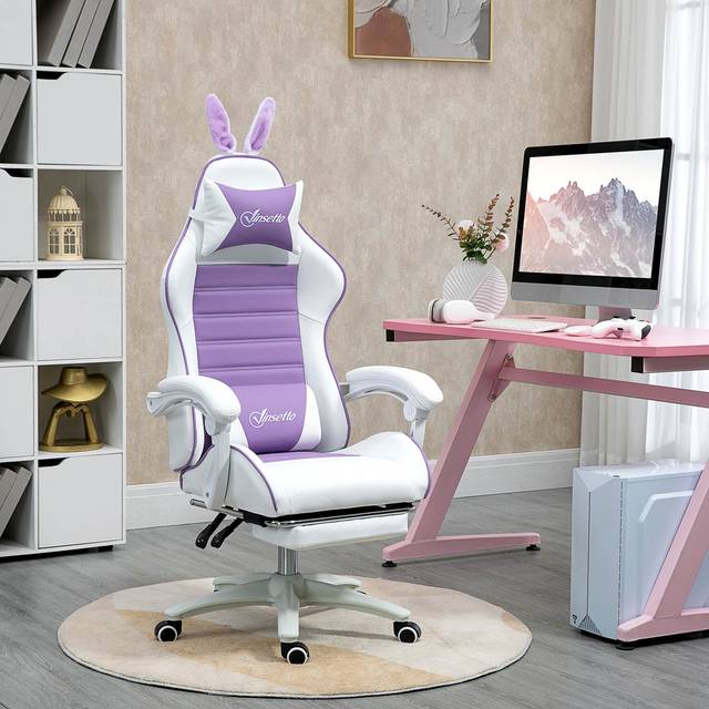 Portland Purple PU Leather Rabbit Ears Recliner Gaming Chair - 65 x 63 x 142cm