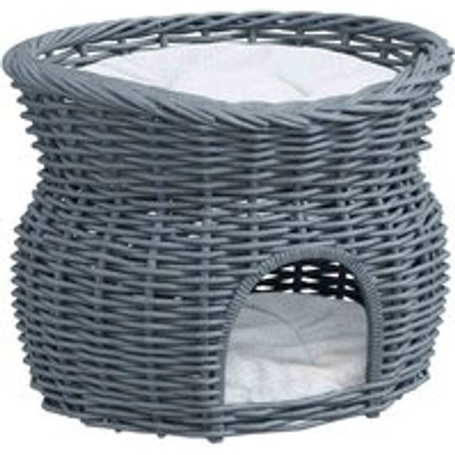 PawHut 2-Tier Elevated Pet Cushion Bed Basket Willow Cat Tree House Condo Kennel | TJ Hughes Grey