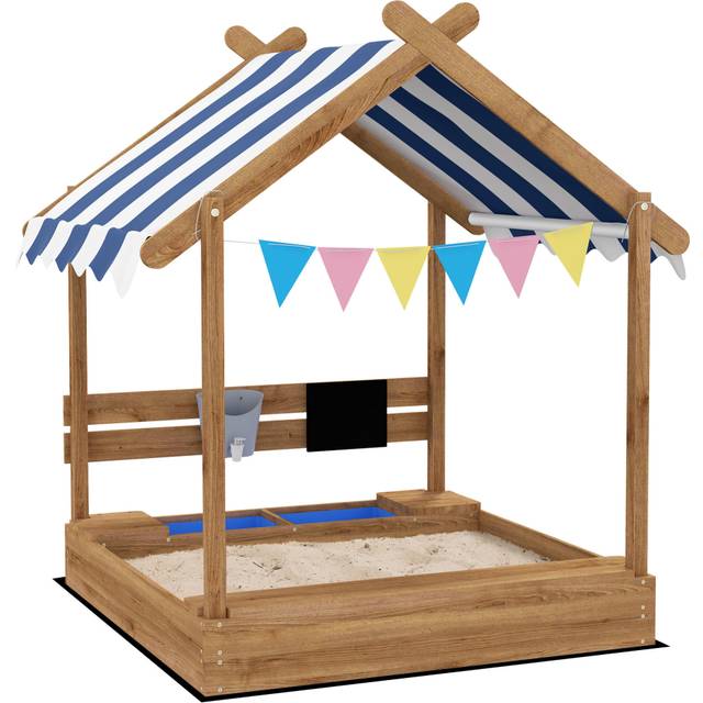 Outsunny Sand Pit with Canopy - Blackboard - Toys - Sink - Seats - Flags for Kids | TJ Hughes Black