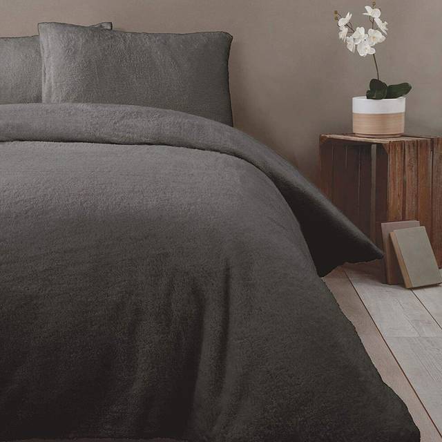 Teddy Fleece Polyester Duvet Cover Set With Pillowcase - Charcoal - Single