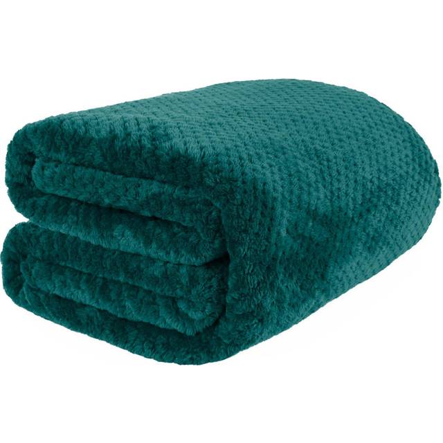 OHS Waffle Mink Throw, Teal - 200 x 240cm - Blue