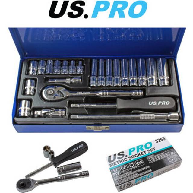 US PRO 24pc 1/4 Dr 6 Point Metric Socket Set 4 - 13mm 3253