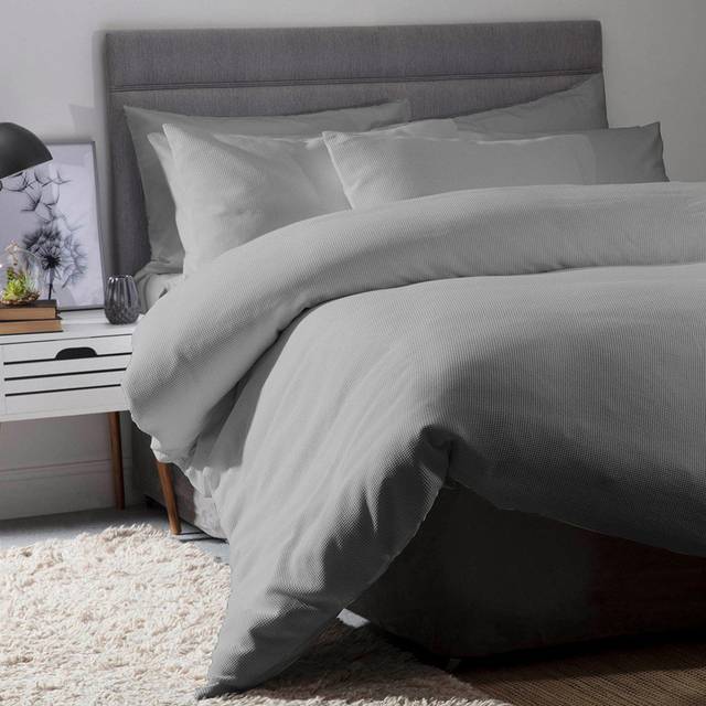 Serene Super King Bed Slate Waffle Weave Cotton Duvet Cover Set - Grey