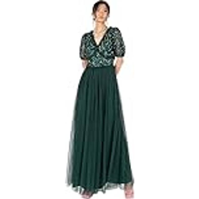 Short Sleeve Embellished Maxi Dress - Emerald - 14