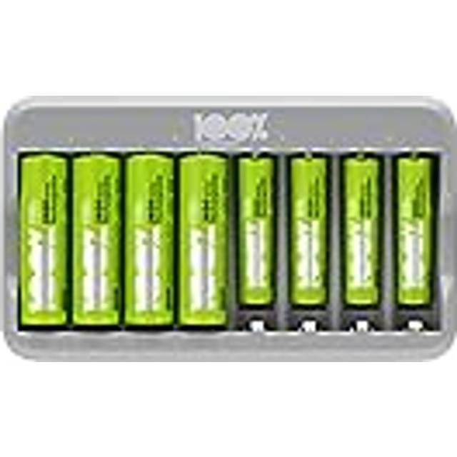 100% PeakPower Laddare för 8 batterier med 4-pack AA 2300mAh och 4-pack AAA 800mAh NiMH-batterier | 100% PeakPower | Lätt USB-driven AA och AAA batteriladdare - Smarta säkerhets