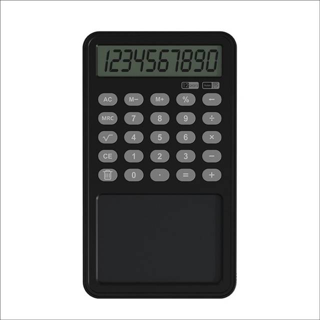 Calculators, 12Digit Display Calculator with Writing Pad Doodle Pad Calculators Hand-Held for Students Back School Black
