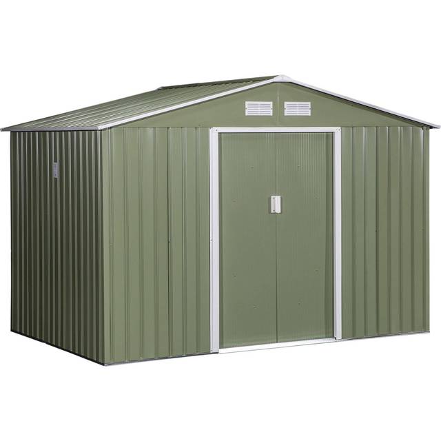 Outsunny 9 x 6FT Outdoor Garden Roofed Metal Storage Shed - Light Green
