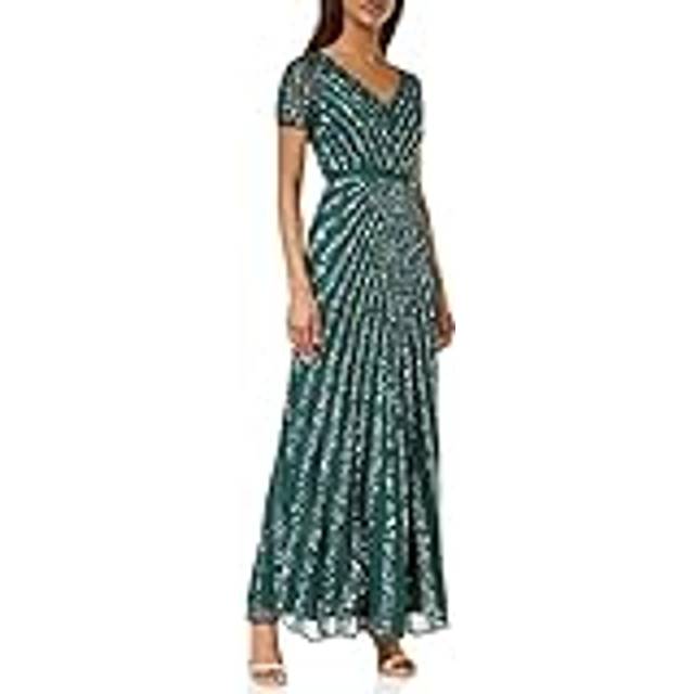 Short Sleeve Stripe Embellished Maxi Dress - Emerald - 10