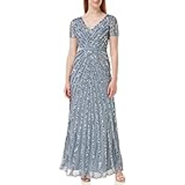 Short Sleeve Stripe Embellished Maxi Dress - Blue - 12
