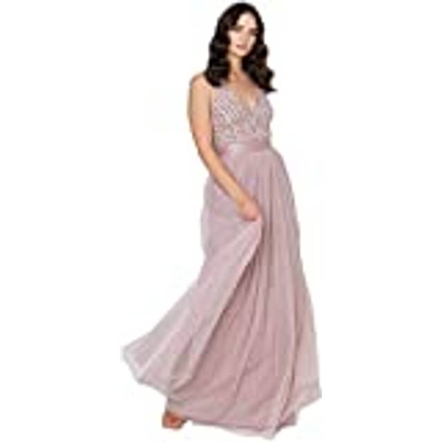 Stripe Embellished Maxi Dress - Light Pink - 14