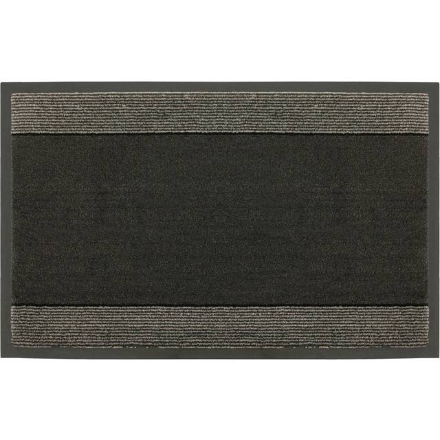 JVL Miracle Barrier 40 x 60cm Striped Door Mat - Black/Grey, Black