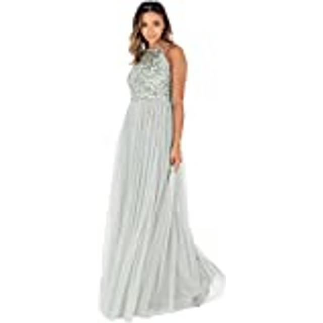 Embellished Halter Neck Maxi Dress - Mint - 12