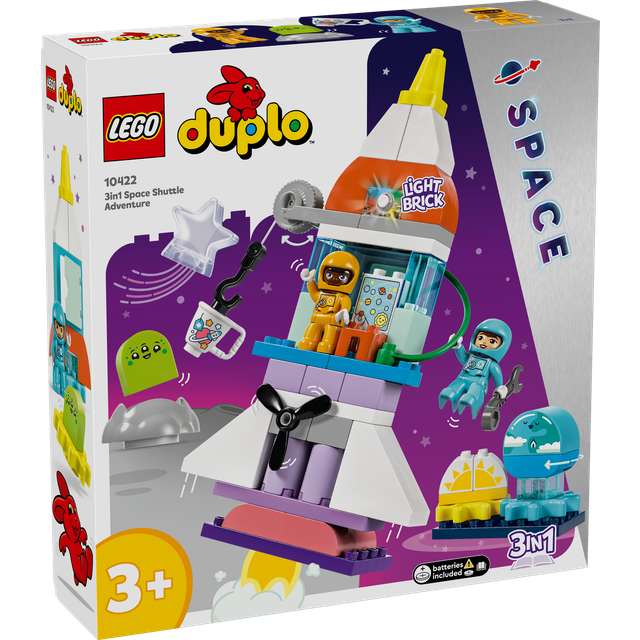 LEGO DUPLO Town 3in1 Äventyr med rymdfärja Byggset med Rymskepp, Rymdleksak med Minifigurer, Lättbyggt Byggset för Pojkar och Flickor, Presentidé, från 3 år 10422
