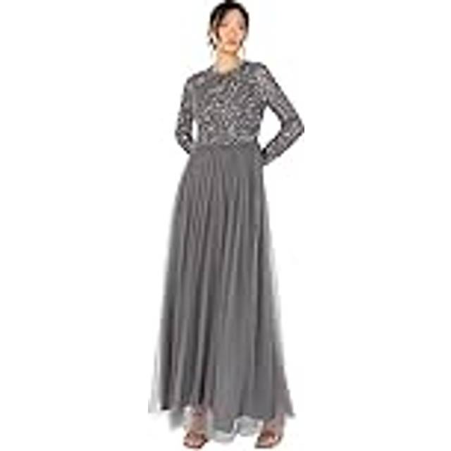 Long Sleeve Embellished Maxi Dress - Grey - 22