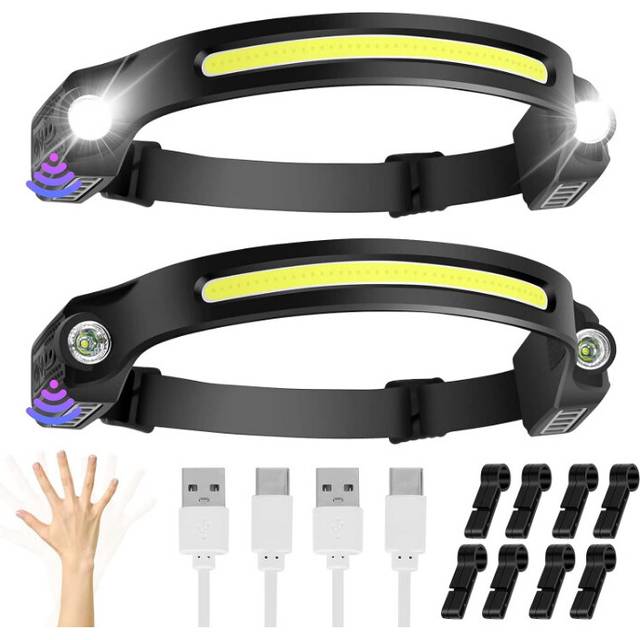 Chronus 2 Packs 6 Modes Motion Sensor Headlight 230 Degree Widen View Rechargeable LED Headtorch IPX4 Waterproof Hands-Free Flashlight(Black)