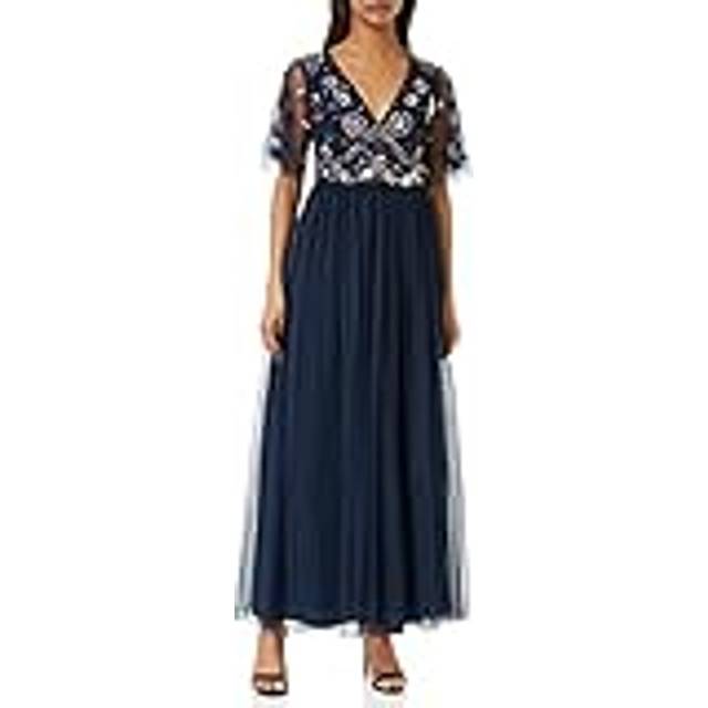 Maya Deluxe Embellished Spot Mesh Maxi Dress, Navy