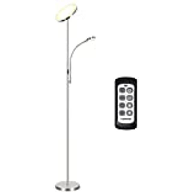 Tomons golvlampa, LED, dimbar, golvlampa, steglöst dimbar, taklampa med justerbar läslampa, modern, 3 färgtemperaturer, med fjärrkontroll, för vardagsrum, kontor, sovrum, 30 W, matt nickel