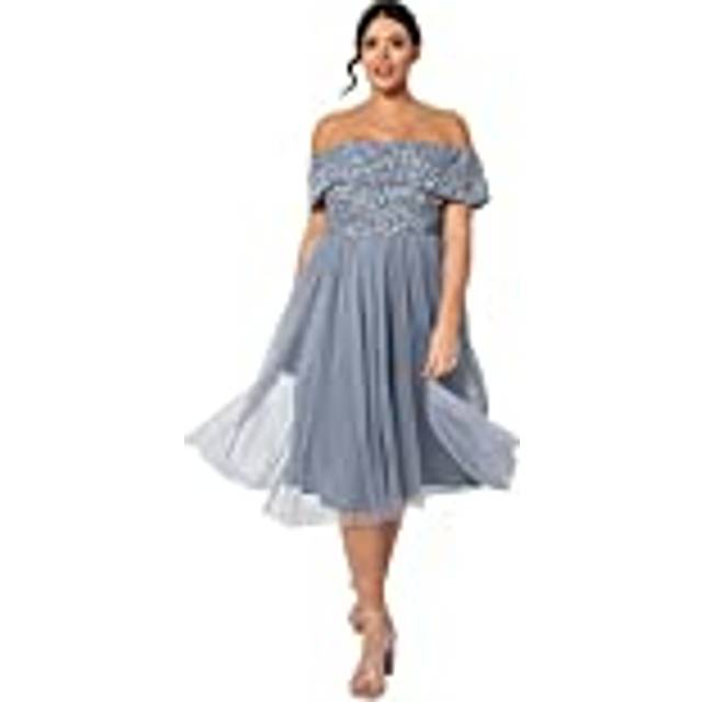 Maya Deluxe Bardot Embellished Midi Dress Blue 14