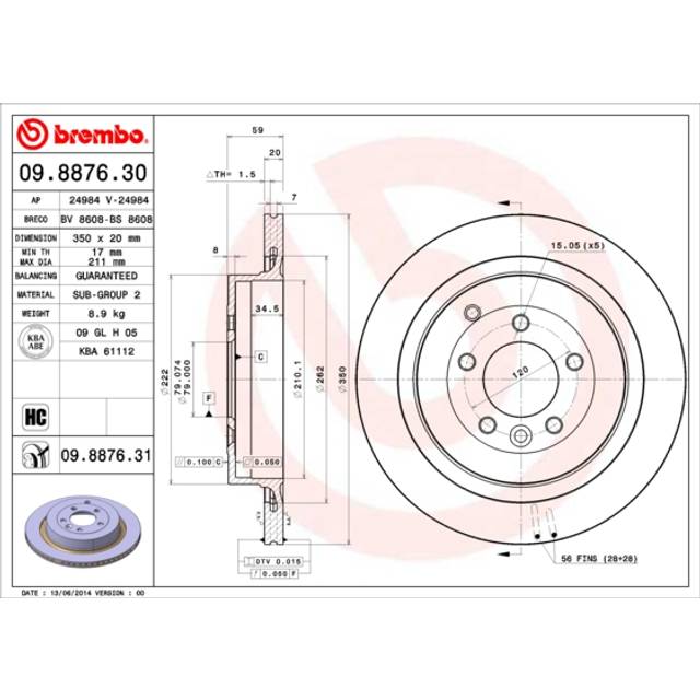 Bromsskiva COATED DISC LINE 09887631 Brembo