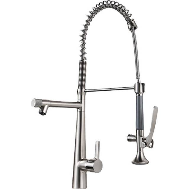 (Brushed Nickel, Square Handle) Kitchen Faucet with Flexible Pull-Down Sprayer