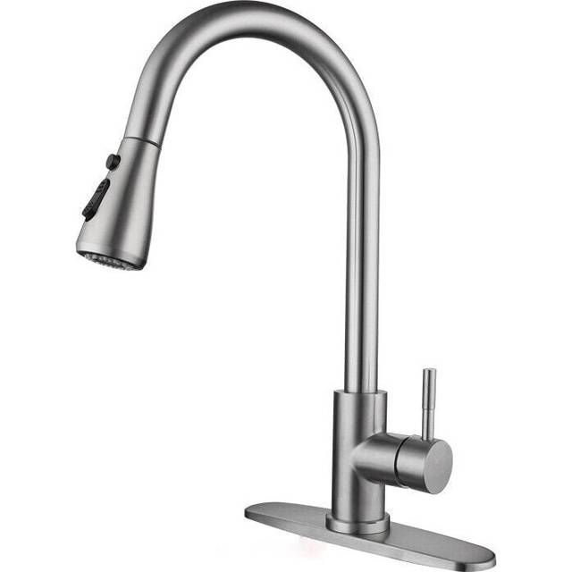 (Brushed, 1/2) Kitchen Faucet With Pull Down Sprayer Brushed Nickel High Arc Single Handle Stainless Steel Hot Cold Mixer Tap Commercial Modern