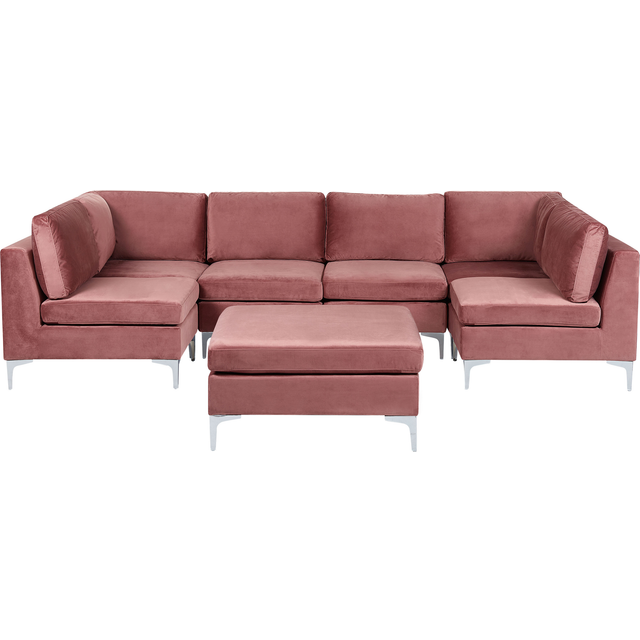 6 Seater U-Shaped Modular Velvet Sofa with Ottoman Pink EVJA
