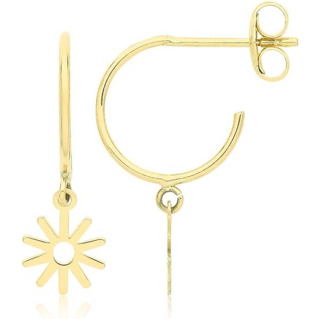 9ct Yellow Gold Half Hoop Studs With Hanging Flower ES751
