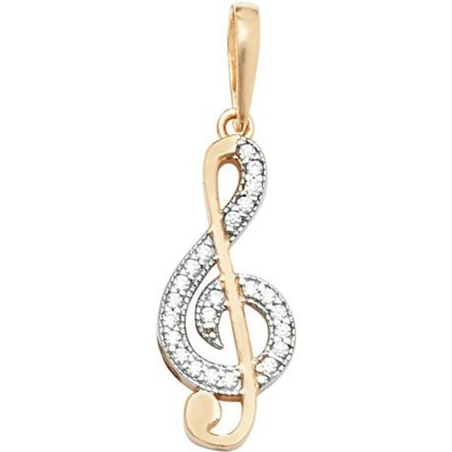 9ct Yellow Gold Treble Clef Zirconia Pendant PN1055