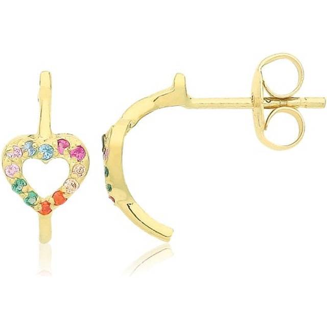 9ct Yellow Gold Multicoloured Heart Half Hoop Studs ES753