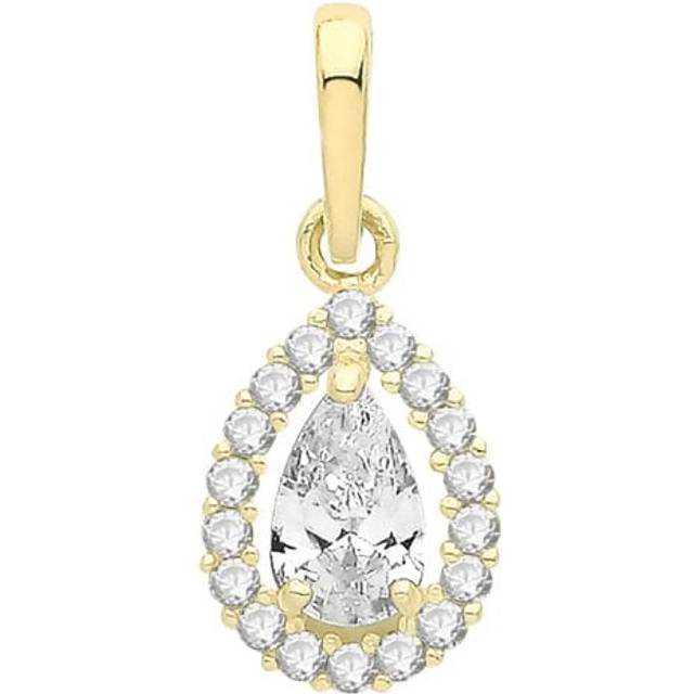9ct Gold Pear Shape Zirconia Halo Style Pendant PN1248