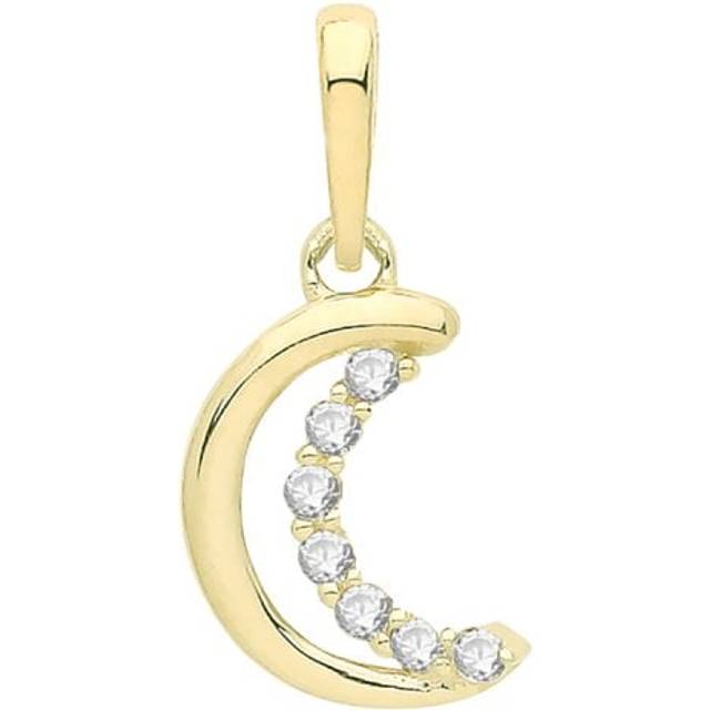 9ct Gold Zirconia Crescent Moon Pendant PN1276