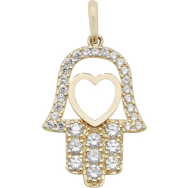 9ct Yellow Gold Hamsa Zirconia Pendant PN1001