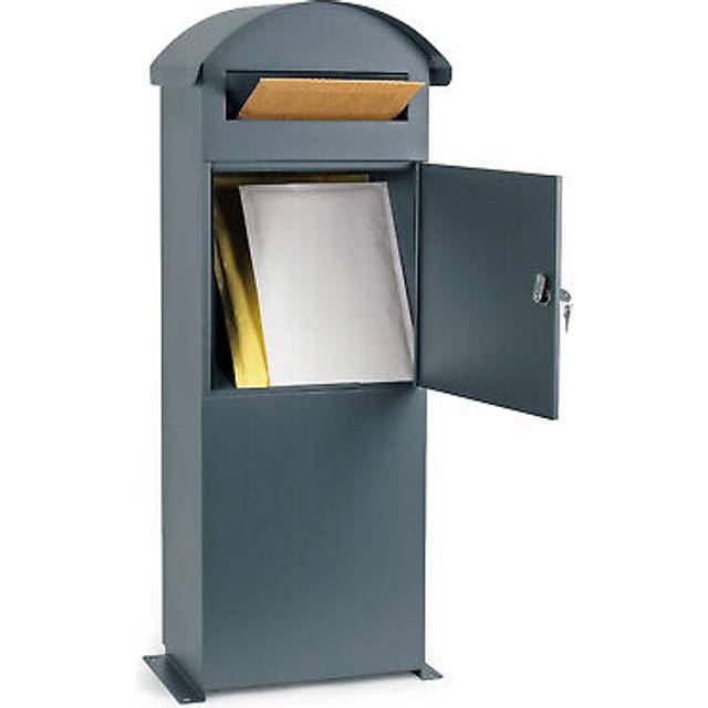 Letter Box 42x24x102cm in Grey Post Box Floor Mounted with Lock for Outdoor Use Rain Overhang Mail