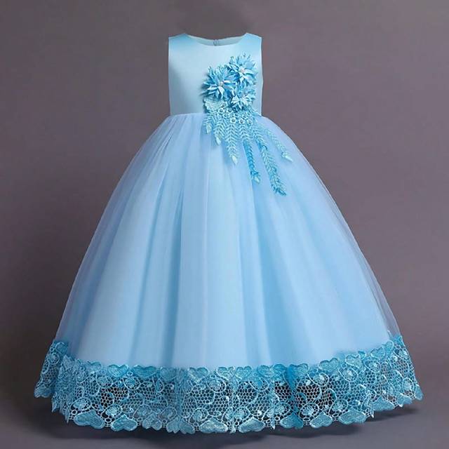SHEIN Tween Girl Solid Color Tulle 3D Floral Decor Elegant Fancy Dress Suit For Wedding Party