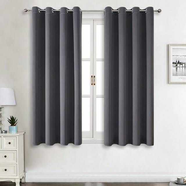 SHEIN 2pcs/Set Room Darkening Window Panel Curtains With Grommets For Bedroom And Living Room, Solid Insulated Blackout Thermal Curtains, Suitable For Party