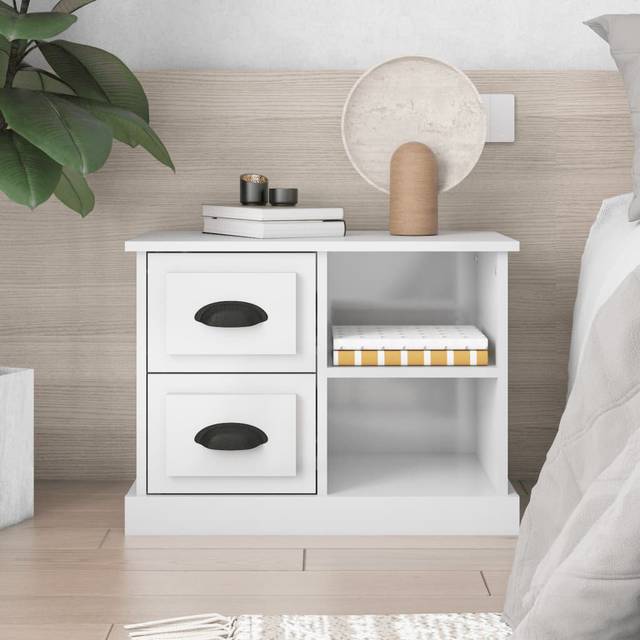 Simlai 2 Drawer Bedside Table - High Gloss White (45cm H X 60cm W X 35.5cm D)