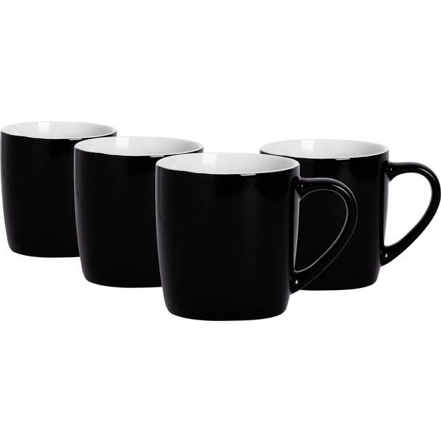 4x Coloured Coffee Mugs Ceramic Stoneware Tea Latte Cappuccino Cups 350ml Black