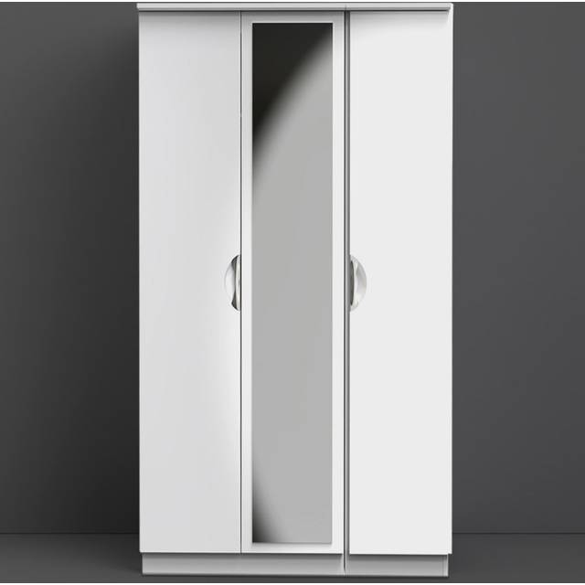 Crowndale Camden Ready Assembled 3 Door Gloss White Mirrored Wardrobe