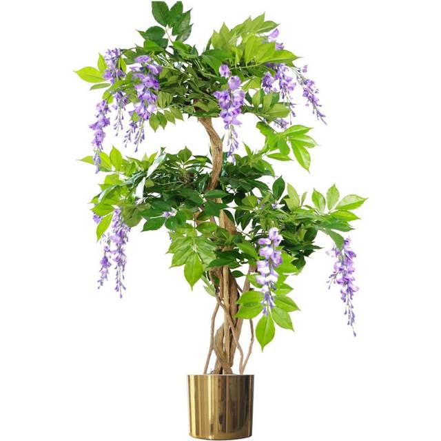 Leaf - 110cm Artificial Purple Blossom Tree with Gold Metal Planter