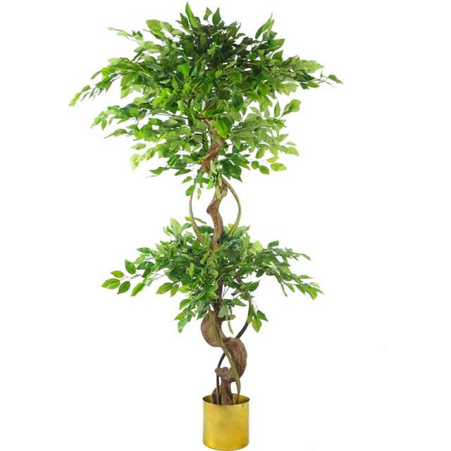 Leaf 150Cm Twisted Trunk Artificial Japanese Fruticosa Ficus Tree Gold Planter, Green