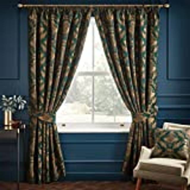 Paoletti Shiraz Jacquard Pencil Pleat Curtains, Green